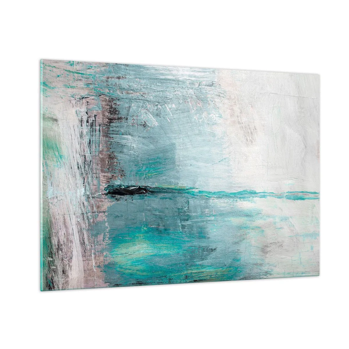 Impression sur verre - Image sur verre - Composition abstraite dans les tons de bleu et de gris - 100x70cm - Horizontalement en bleu - Décoration murale moderne pour le salon et la chambre ARTTOR