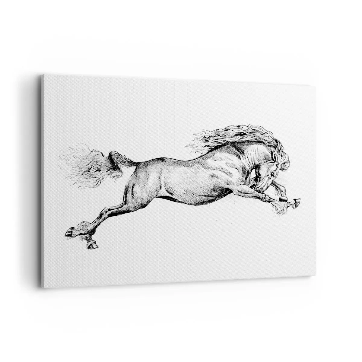 Impression sur toile - Image sur toile - Croquis d'un cheval au galop dynamique sur fond blanc - 100x70cm - Immortalisé au galop - Décoration murale moderne pour le salon et la chambre ARTTOR