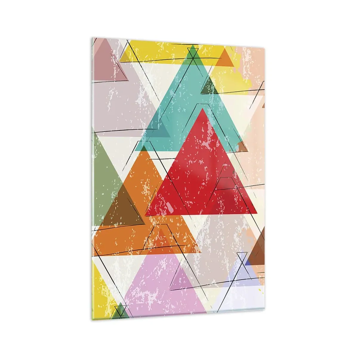 Impression sur verre - Image sur verre - Abstraction colorée avec des triangles géométriques - 80x120cm - Trois par trois - Décoration murale moderne pour le salon et la chambre ARTTOR