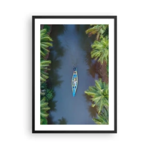 Affiche dans un cadre noir - Poster - Vue aérienne d'un bateau flottant sur une rivière tropicale - 50x70cm - Sur un sentier tropical - Décoration murale moderne pour le salon et la chambre ARTTOR