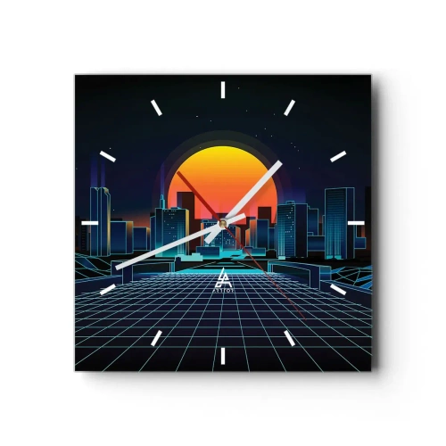 Horloge murale - Pendule murale - Horizon urbain futuriste de style néon - 30x30cm - Vous voulez toujours passer au réel ? - Décoration murale moderne pour le salon et la chambre ARTTOR