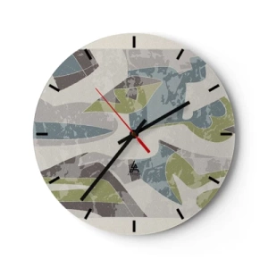 Horloge murale - Pendule murale - Abstractions géométriques en vert et bleu sur fond clair - 30x30cm - Composition derrière la vitre - Décoration murale moderne pour le salon, la cuisine et la chambre ARTTOR