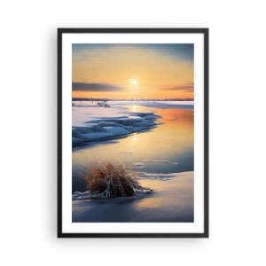Affiche dans un cadre noir - Poster - Paysage d'hiver avec une rivière au coucher du soleil - 50x70cm - Coucher de soleil d'hiver - Décoration murale moderne pour le salon et la chambre ARTTOR