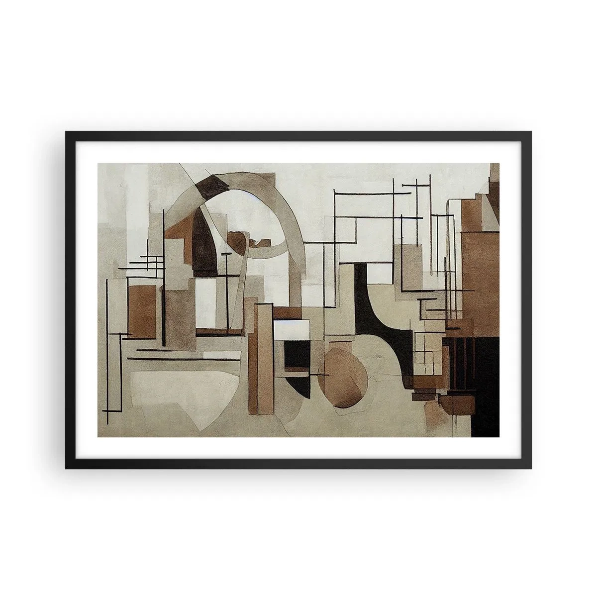 Affiche dans un cadre noir - Poster - Abstraction architecturale en beige et marron - 70x50cm - Paysage urbain 2.0 - Décoration murale moderne pour le salon et la chambre ARTTOR