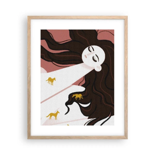 Affiche dans un chêne clair - Poster - Rêve d'un cheval d'or - 40x50 cm