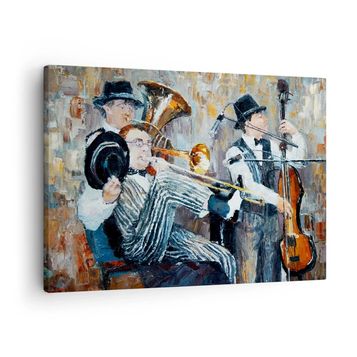 Impression sur toile - Image sur toile - Des musiciens de jazz dans un style pictural lors d'un concert - 70x50cm - C'est tout le Jazz - Décoration murale moderne pour le salon et la chambre ARTTOR