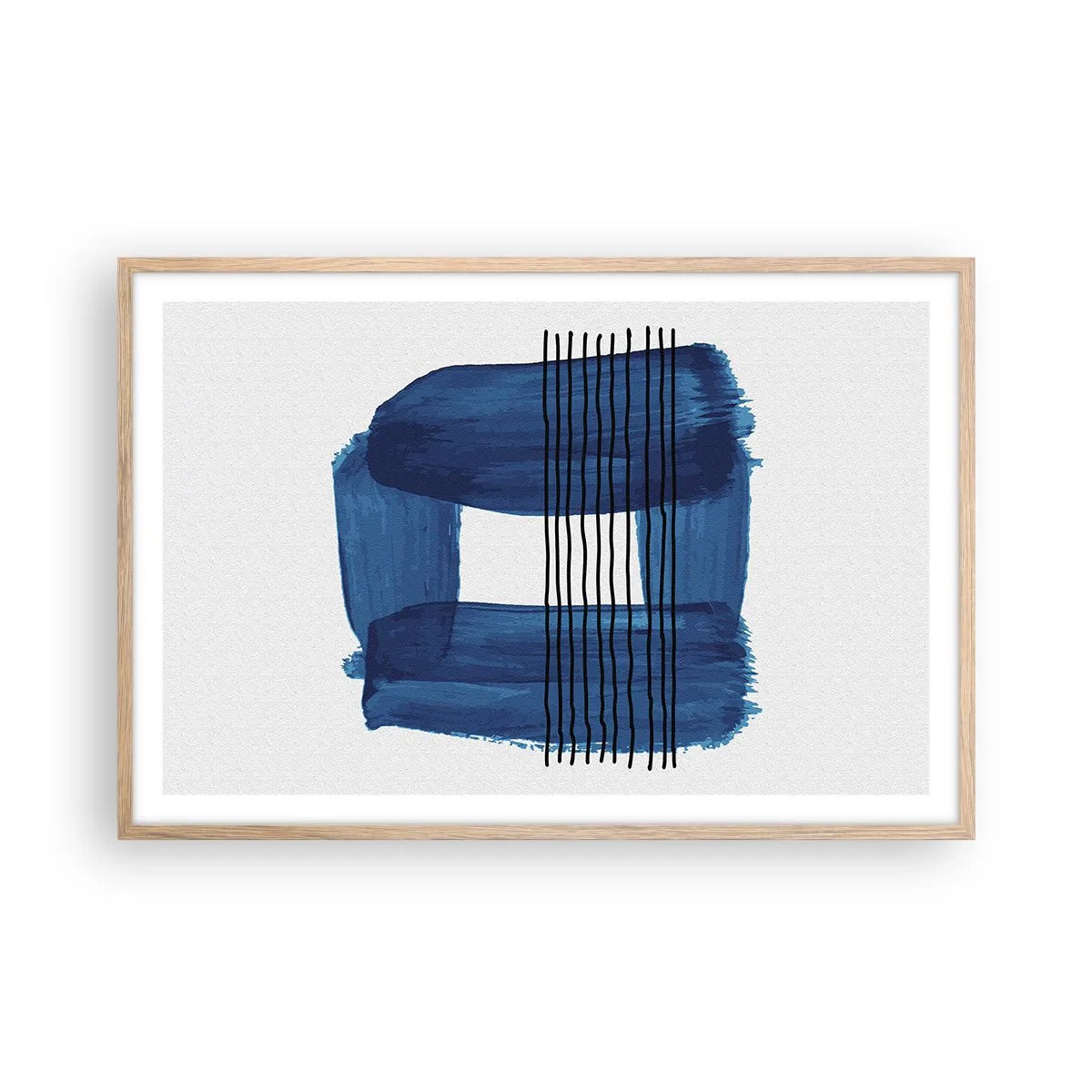 Affiche dans un chêne clair - Poster - Composition noire-bleue - 91x61 cm