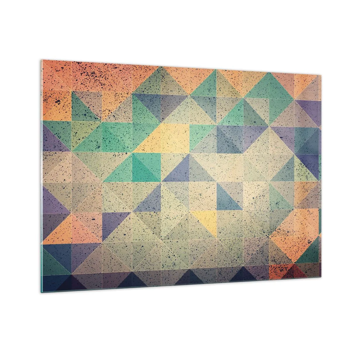 Impression sur verre - Image sur verre - Mosaïque colorée avec des triangles géométriques dans un style rétro - 100x70cm - République des triangles - Décoration murale moderne pour le salon et la chambre ARTTOR