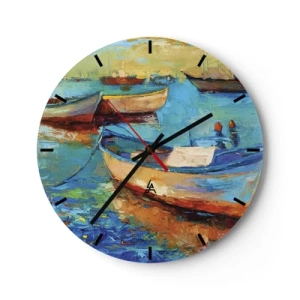 Horloge murale - Pendule murale - Bateaux colorés sur une eau calme - 30x30cm - Dans la baie du sud - Décoration murale moderne pour le salon, la cuisine et la chambre ARTTOR