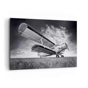 Impression sur toile - Image sur toile - Un avion contre un ciel dramatique en noir et blanc - 120x80cm - Le pèlerin ailé - Décoration murale moderne pour le salon et la chambre ARTTOR