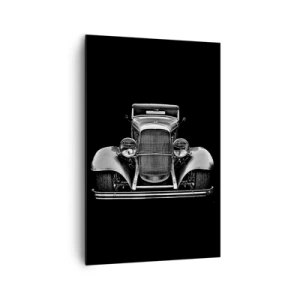 Impression sur toile - Image sur toile - Une voiture vintage en noir et blanc - 80x120cm - Un vrai gentleman - Décoration murale moderne pour le salon et la chambre ARTTOR