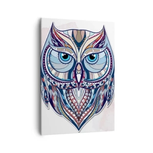 Impression sur toile - Image sur toile - Chouette géométrique dans les tons bleu et beige - 50x70cm - Chouette ornementale élaborée - Décoration murale moderne pour le salon et la chambre ARTTOR