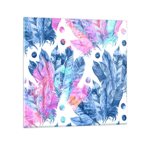 Impression sur verre - Image sur verre - Plumes en rose et bleu - 30x30 cm
