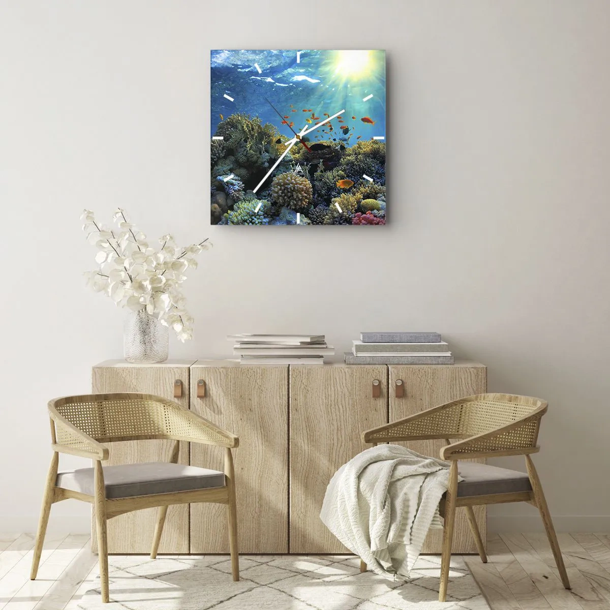 Horloge murale - Pendule murale - Trésor sous-marin - 30x30 cm