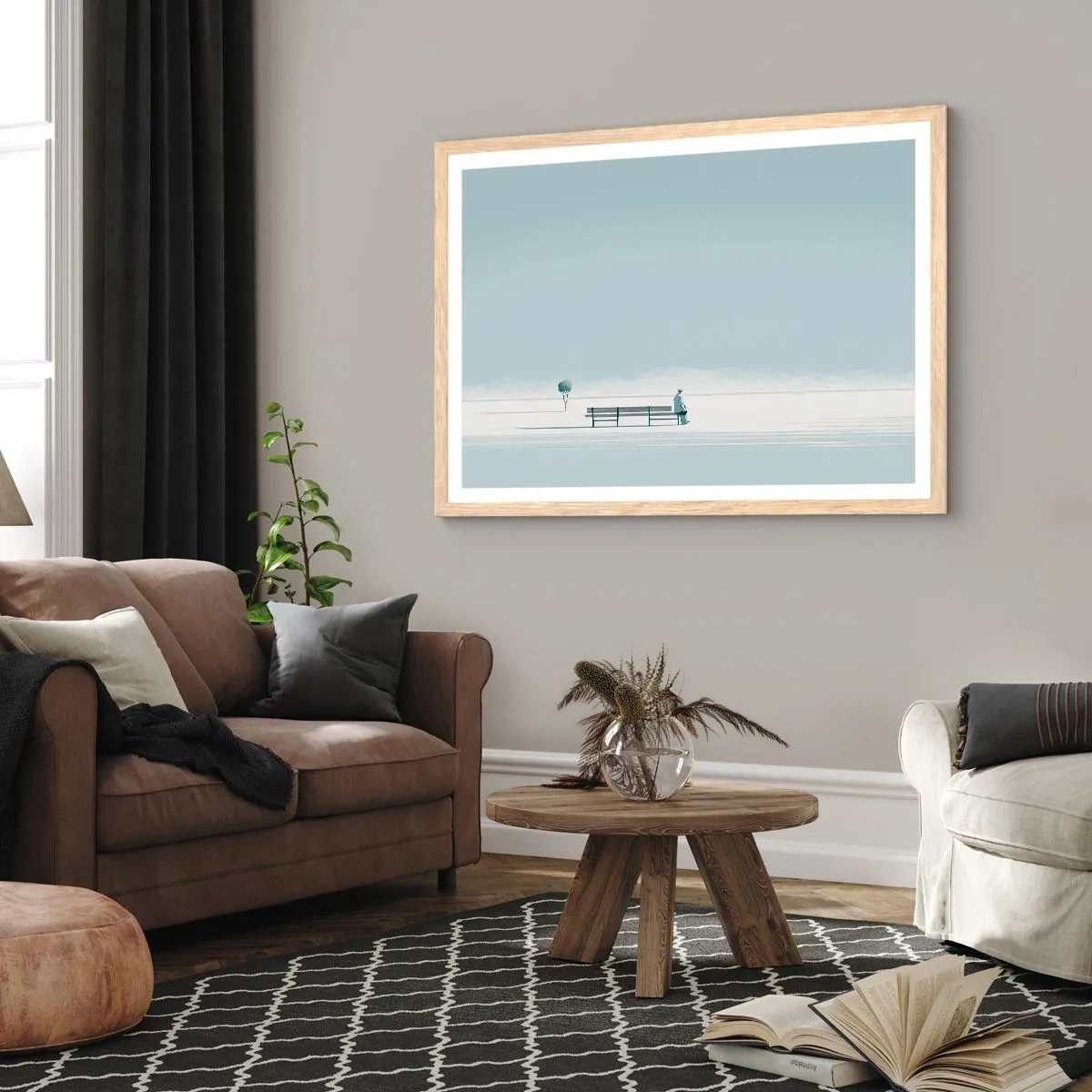 Affiche dans un chêne clair - Poster - Oui, j'attends. - 100x70 cm