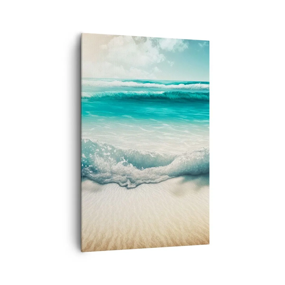 Impression sur toile - Image sur toile - Vagues de l'océan sur une plage de sable clair - 80x120cm - La paix de l'océan - Décoration murale moderne pour le salon et la chambre ARTTOR