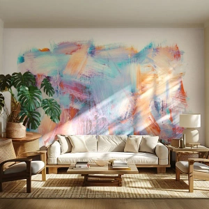 Papier Peint Photo Premium Sand - Coups de pinceau expressifs aux couleurs vives sur fond blanc - 100x70cm - Un désordre coloré - Décoration murale moderne pour le salon et la chambre ARTTOR