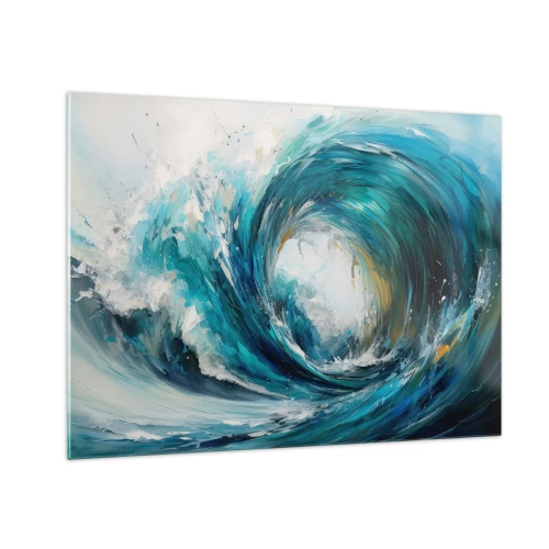 Impression sur verre - Image sur verre - Visualisation d'une puissante vague de mer sous la forme d'un tourbillon d'un bleu intense - 70x50cm - Portail maritime - Décoration murale moderne pour le salon et la chambre ARTTOR