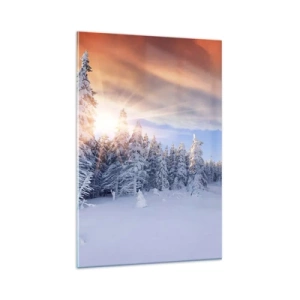 Impression sur verre - Image sur verre - Paysage d'hiver avec une forêt enneigée au coucher du soleil - 80x120cm - Un spectacle enneigé de la nature - Décoration murale moderne pour le salon et la chambre ARTTOR