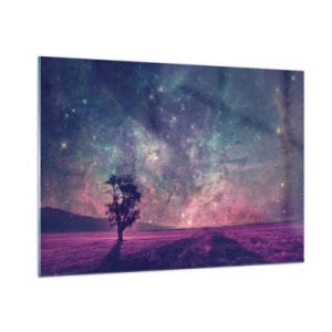 Impression sur verre - Image sur verre - Un arbre sur fond de ciel étoilé et de galaxie - 100x70cm - Sous un ciel magique - Décoration murale moderne pour le salon et la chambre ARTTOR
