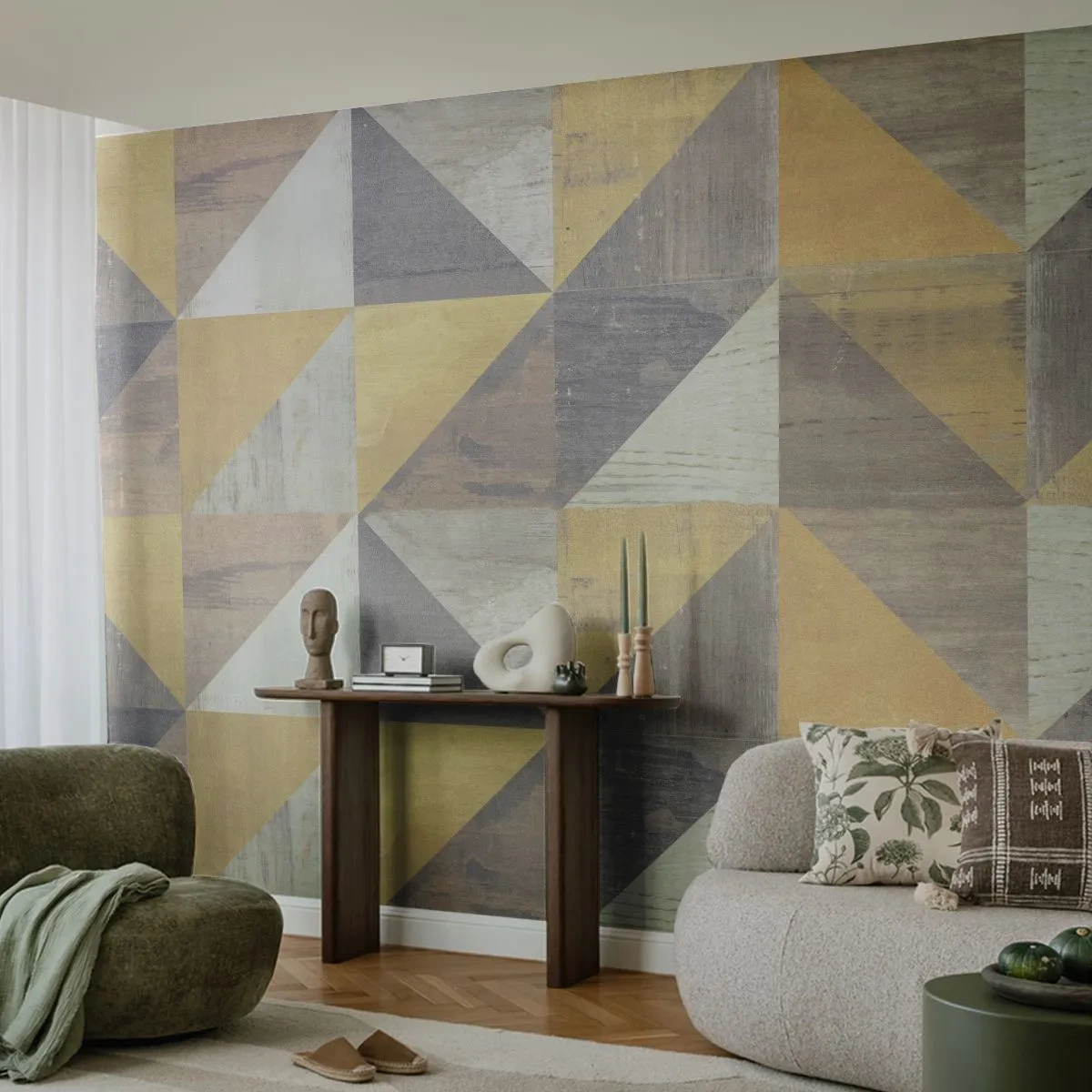 Papier Peint Autocollant Deluxe Sticker - Suivant l'angle du triangle - Abstraction, Morceau, Triangles - 450x315 cm