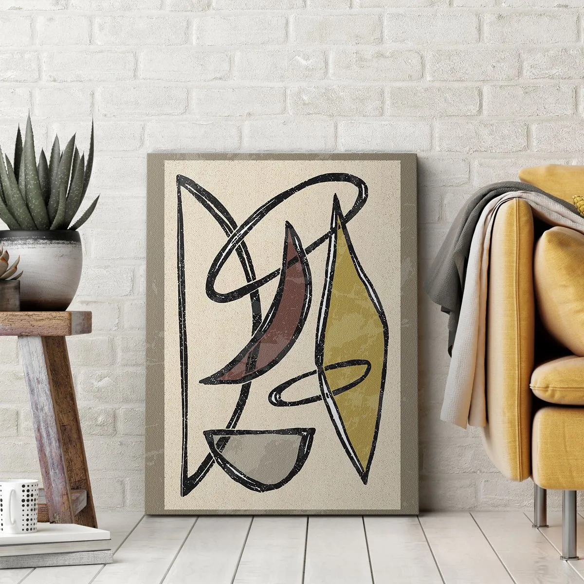 Impression sur toile - Image sur toile - Abstraction avec des formes géométriques et des couleurs sobres - 50x70cm - Verticales et horizontales - Décoration murale moderne pour le salon et la chambre ARTTOR