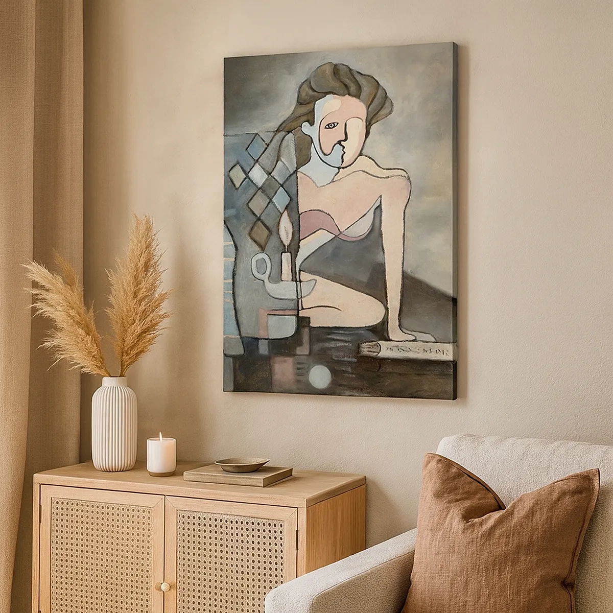 Impression sur toile - Image sur toile - Figures abstraites dans une composition symbolique avec une signification profonde - 50x70cm - Mosaïque d'esprit et de matière - Décoration murale moderne pour le salon et la chambre ARTTOR