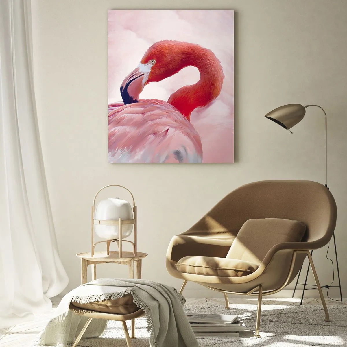 Impression sur verre - Image sur verre - Un flamant rose aux tons roses sur fond clair - 70x100cm - Beauté des oiseaux - Décoration murale moderne pour le salon et la chambre ARTTOR