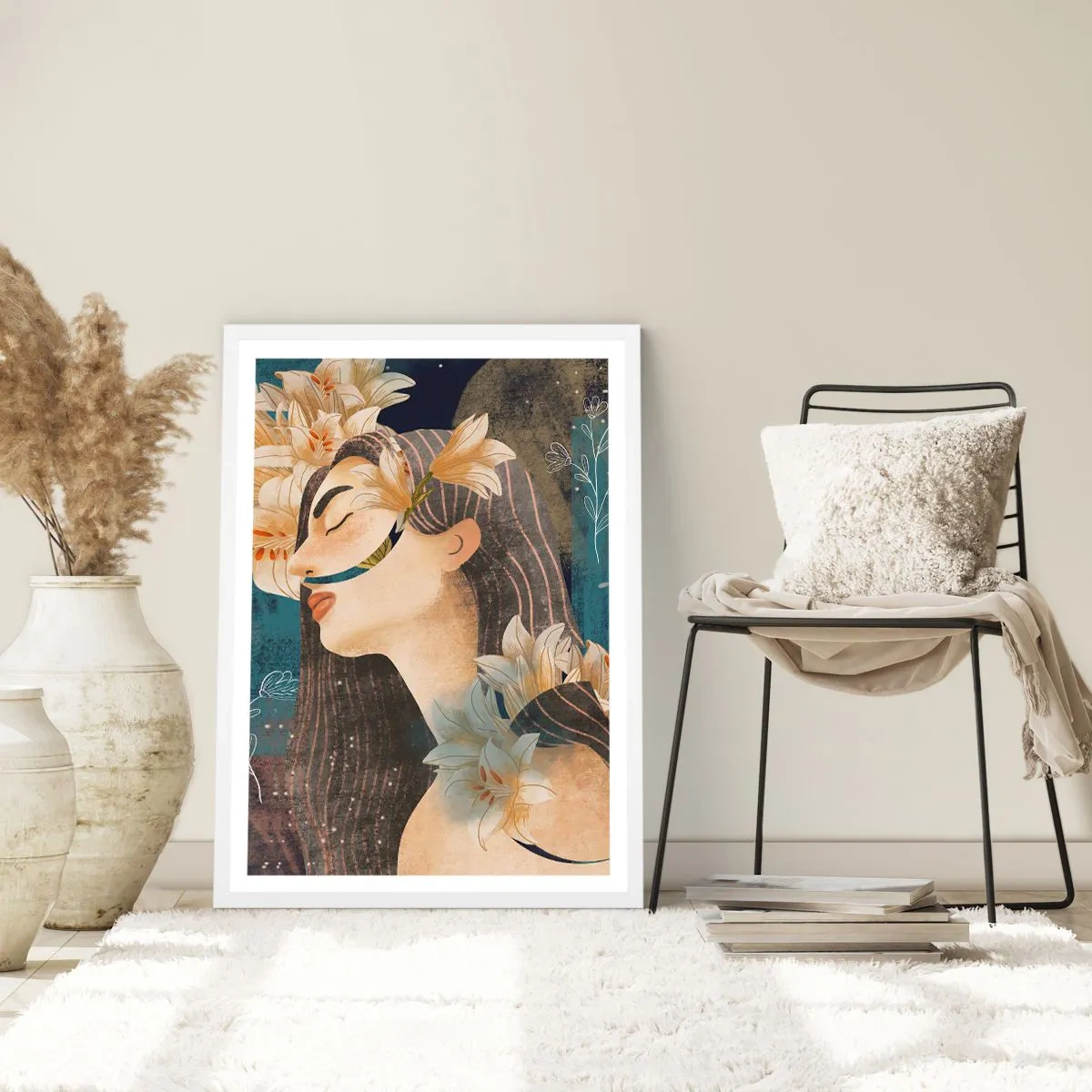 Affiche dans un cadre blanc - Poster - Conte de fée sur la princesse lilas - 30x40 cm