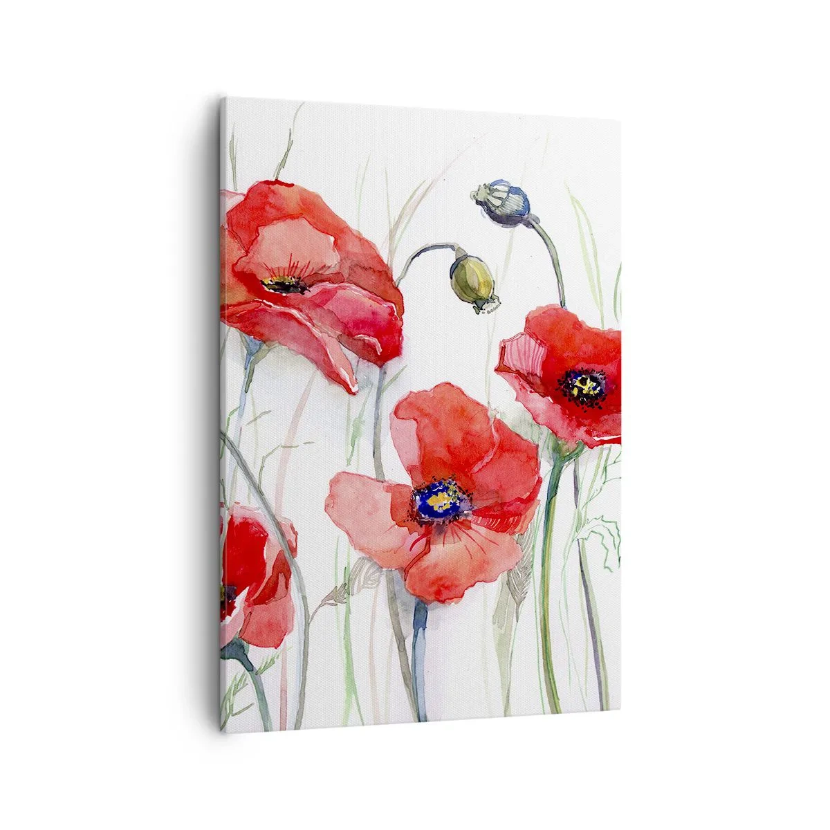 Impression sur toile - Image sur toile - Coquelicots à l'aquarelle sur un fond délicat - 50x70cm - Fleurs polonaises - Décoration murale moderne pour le salon et la chambre ARTTOR
