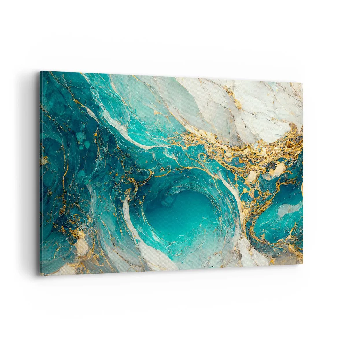 Impression sur toile - Image sur toile - Une composition abstraite dans des tons turquoise et or. - 100x70cm - Composition en veines d'or - Décoration murale moderne pour le salon et la chambre ARTTOR