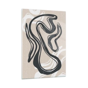 Impression sur verre - Image sur verre - Ligne noire expressive sur fond beige dans un style abstrait. - 50x70cm - Expression multipliée - Décoration murale moderne pour le salon et la chambre ARTTOR