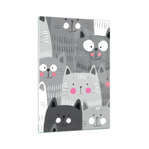 Impression sur verre - Image sur verre - Un motif amusant avec des chats dans des tons de gris - 70x100cm - Le monde des chats - Décoration murale moderne pour le salon et la chambre ARTTOR