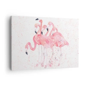 Impression sur toile - Image sur toile - Flamants roses dans un style aquarelle artistique - 70x50cm - Ensemble rose - Décoration murale moderne pour le salon et la chambre ARTTOR