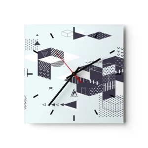 Horloge murale - Pendule murale - Graphismes géométriques modernes dans des tons de blanc et de bleu marine - 30x30cm - Dans l'âme d'un mathématicien - Décoration murale moderne pour le salon et la chambre ARTTOR
