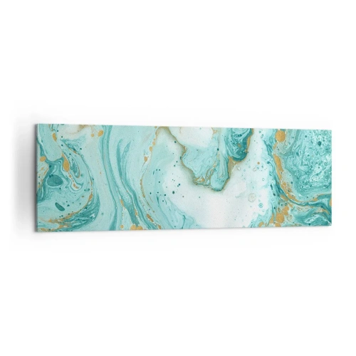 Impression sur toile - Image sur toile - Marbre turquoise avec des accents dorés dans une composition abstraite - 160x50cm - Sous la grande vague de l'ère Edo - Décoration murale moderne pour le salon et la chambre ARTTOR