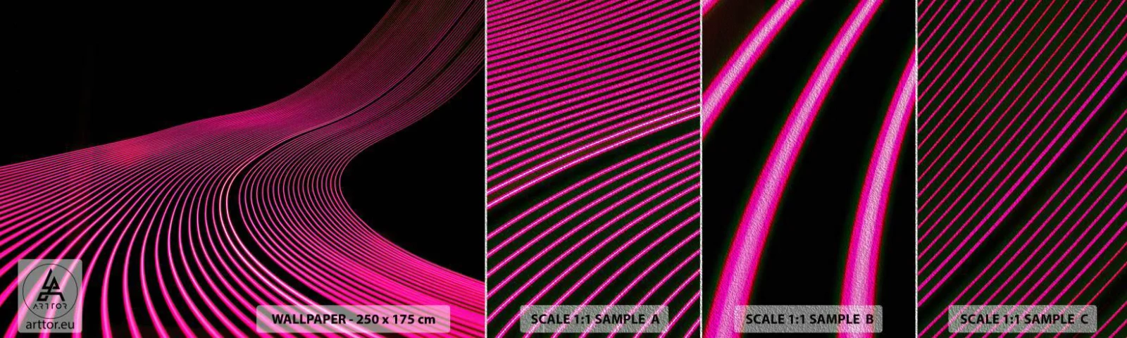 Échantillon de Papier Peint Premium Sand - Avenue de lumière - Lignes, Moderne, Néon - 100x30 cm