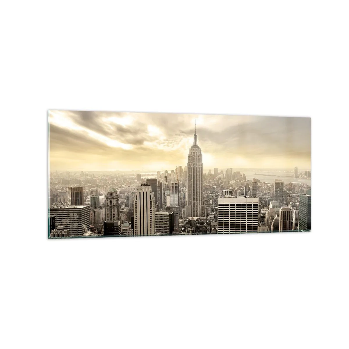 Impression sur verre - Image sur verre - Panorama de la ville avec vue sur l'Empire State Building - 120x50cm - New York tissé de gris - Décoration murale moderne pour le salon et la chambre ARTTOR