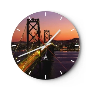 Horloge murale - Pendule murale - Un pont illuminé par des lumières au coucher du soleil - 30x30cm - Soirée violette - Décoration murale moderne pour le salon, la cuisine et la chambre ARTTOR