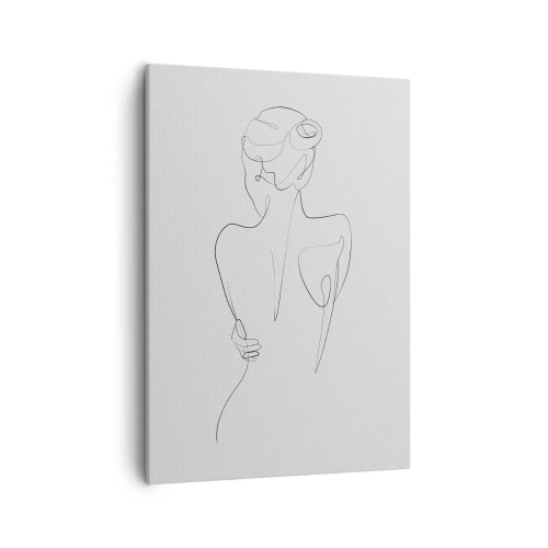 Impression sur toile - Image sur toile - Une ligne de contour montrant une silhouette féminine sur un fond clair - 50x70cm - Musique corporelle - Décoration murale moderne pour le salon et la chambre ARTTOR