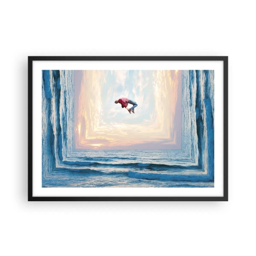 Affiche dans un cadre noir - Poster - Saut surréaliste au-dessus de la mer dans le cadre - 70x50cm - Vers une autre dimension - Décoration murale moderne pour le salon et la chambre ARTTOR