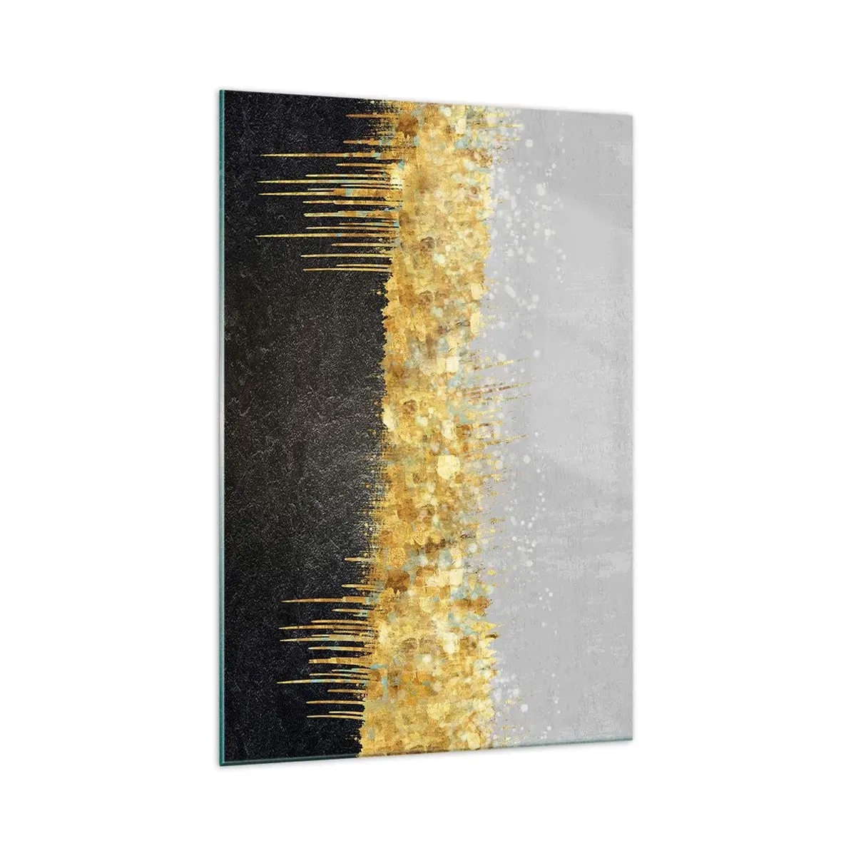 Impression sur verre - Image sur verre - Composition abstraite dans les tons d'or et de noir - 70x100cm - Vers l'intérieur et vers le haut - Décoration murale moderne pour le salon et la chambre ARTTOR