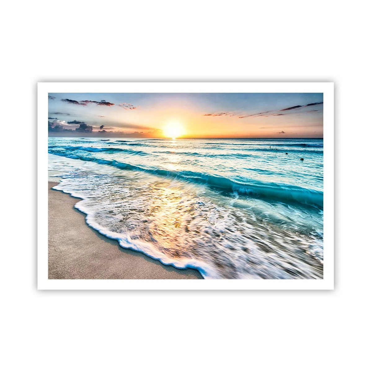 Affiche - Poster - Lever de soleil sur une plage tranquille avec des vagues - 100x70cm - Une vue qui en vaut la peine - Décoration murale moderne pour le salon et la chambre ARTTOR