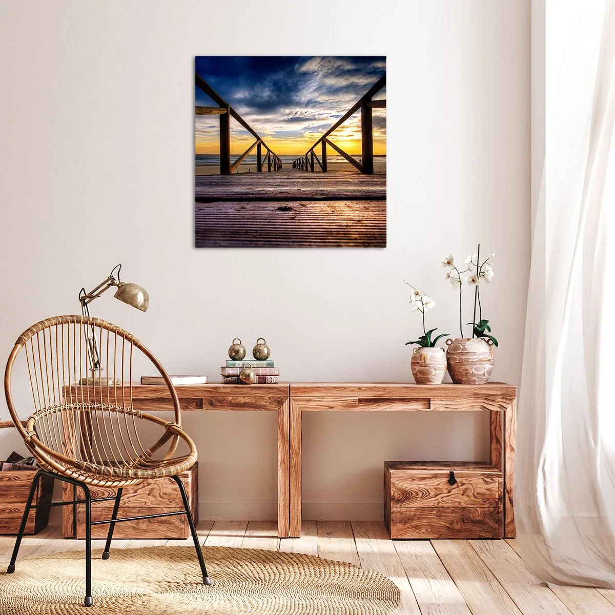 Impression sur toile - Image sur toile - Directement sur une plage calme au coucher de soleil - 70x70 cm