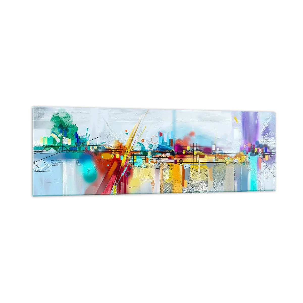 Impression sur verre - Image sur verre - Paysage abstrait aux accents colorés - 160x50cm - Pont de joie sur le fleuve de la vie - Décoration murale moderne pour le salon et la chambre ARTTOR