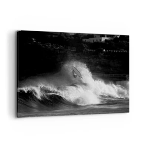 Impression sur toile - Image sur toile - Un surfeur sur une vague en monochrome - 100x70cm - Défi accepté! - Décoration murale moderne pour le salon et la chambre ARTTOR