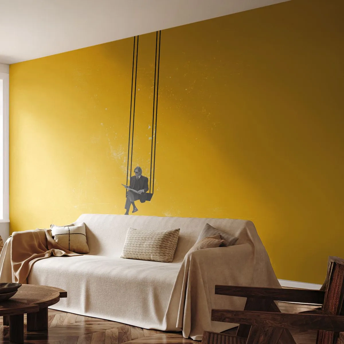 Papier peint sur mesure Standard Eco - Un jour comme tous les jours - Art moderne, Balançoire, Homme