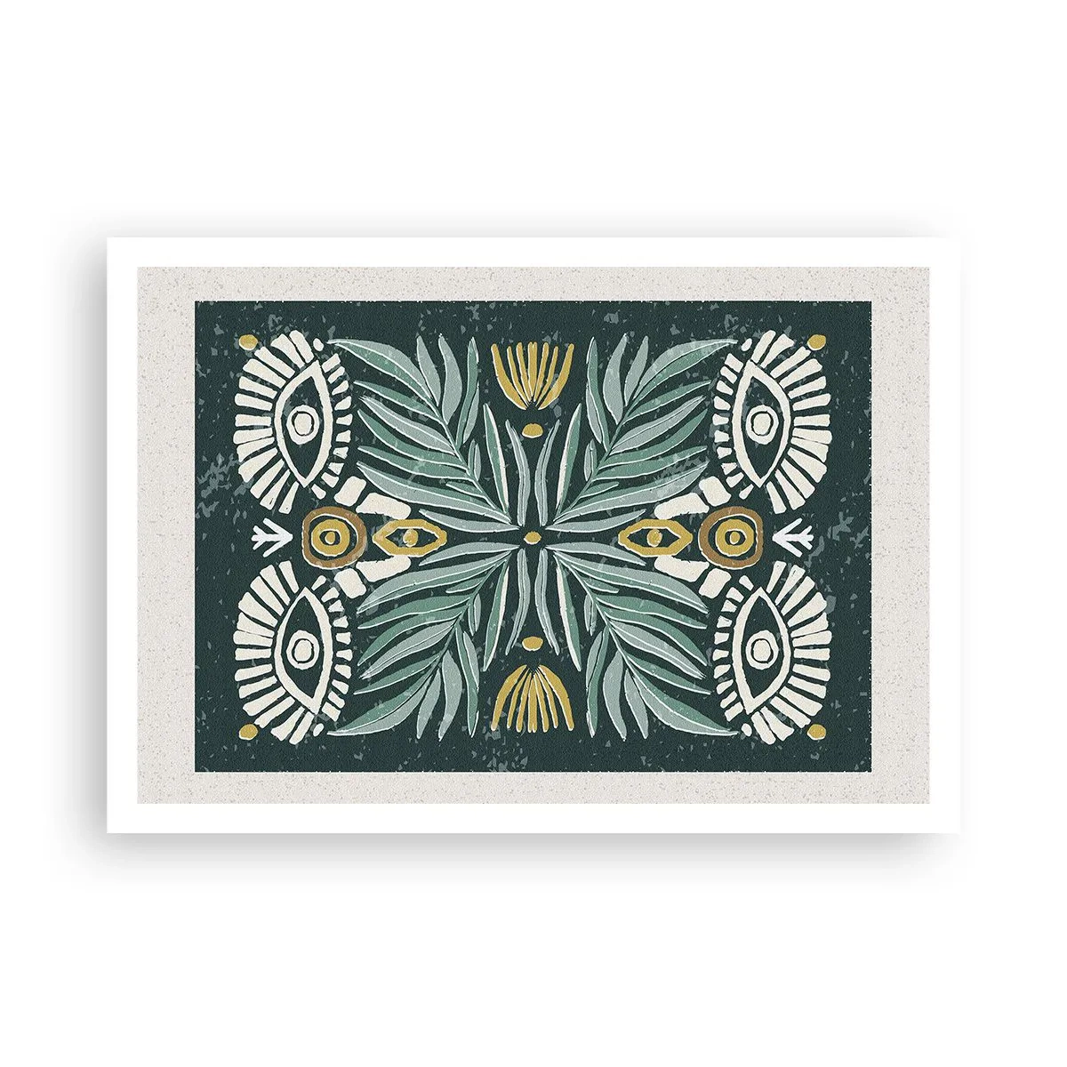 Affiche - Poster - Motif végétal symétrique sur fond vert - 100x70cm - Comme une découpe folklorique - Décoration murale moderne pour le salon et la chambre ARTTOR