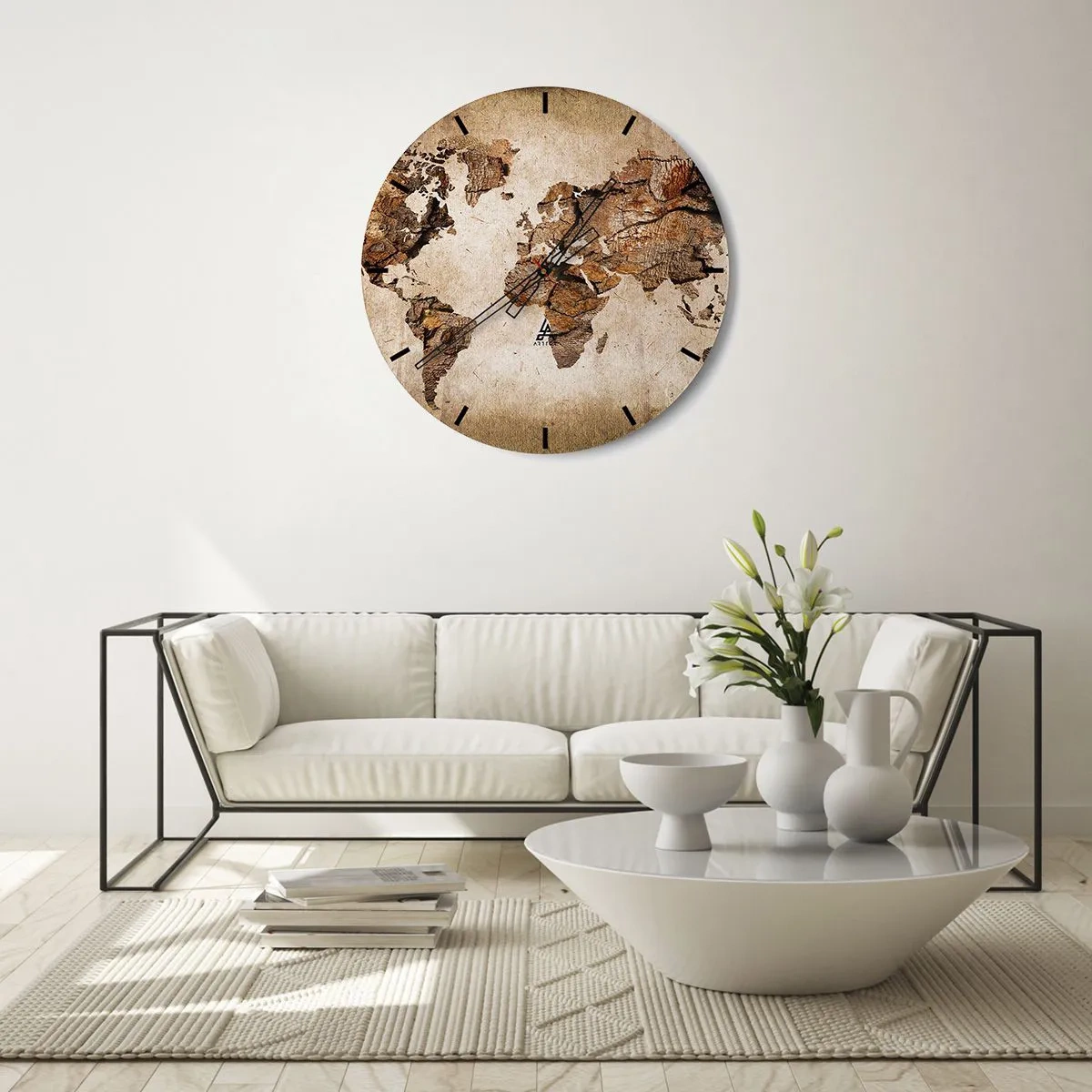 Horloge murale - Pendule murale - Cadran d'horloge avec un motif de carte du monde dans un style rustique - 30x30cm - Découverte du monde - Décoration murale moderne pour le salon, la cuisine et la chambre ARTTOR
