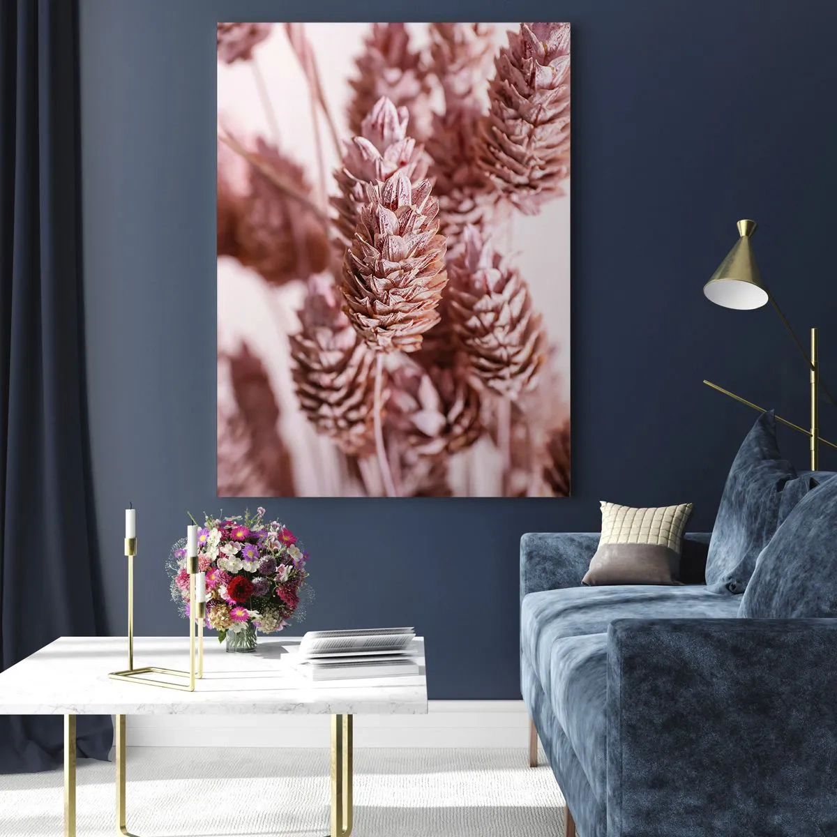 Impression sur verre - Image sur verre - Gros plan sur les délicats épis roses des graminées ornementales - 80x120cm - Apparemment discret - Décoration murale moderne pour le salon et la chambre ARTTOR